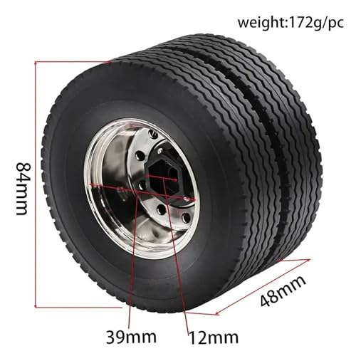 RC Car Toys For Tamiya 1/14 Metal Wheel Rim Tire Set Upgrade Modification Parts RC Truck For Universal Model Cars(2 Rear) - color: 2 Rear