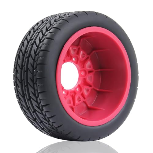 1/10 1/8 RC Short Course Truck Tires OD 4.33" and Wheels 12mm 14mm 17mm Hex for 1:8 1:10 Scale Off Road Truck Car Traxxas Slash 2WD 4×4 Rc4wd Arrma Senton Axial Losi Redcat 4PCS (Red) - color: Red