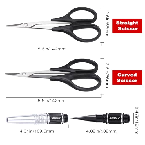 HobbyPark RC Body Reamer Curved Scissors & Straight Scissors RC Car Body Shell Lexan Plastic Trimming Tools Set (3-Pack)