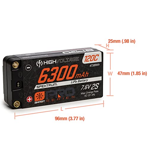 Spektrum 7.6V 6300mAh 2S 120C Smart Pro Race Shorty Hardcase LiHV Battery: Tubes, 5mm, SPMX632S120HT