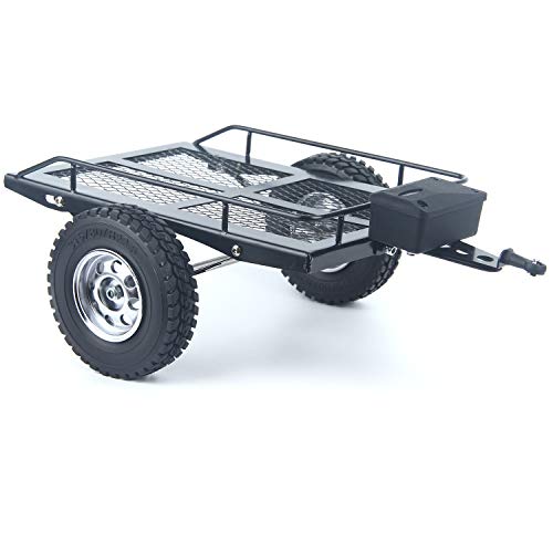 LCX Racing 1/10th RC Crawler Car Heavy Duty Metal Trailer RC Crawler Hooper Trail Cargo Carrier Metal Kit for Axial SCX10 SCX10 II TRX4 TRX6 Redcat Gen7 Gen8 D90 HPI