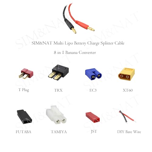 SIM&NAT RC Lipo Battery Charger Adapter Connector Splitter Cable, 8 in 1 Octopus Convert Wire to 4.0mm Banana Plug Compatible with TRX, Tamiya, EC3, JST, Futaba, XT60, T- Dean, Pack of 2 - style: Pack of 2