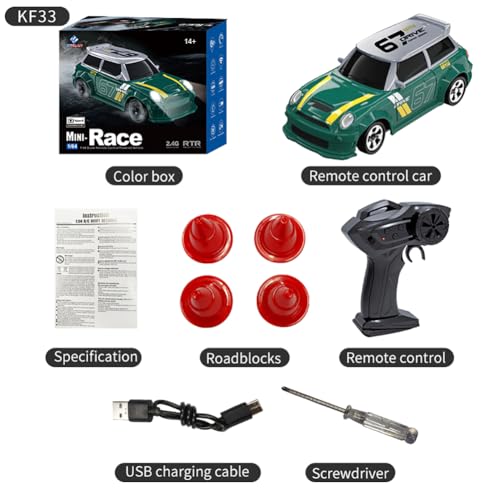 KF33 1:64 Scale Mini Drift RC Car with Full Proportional RTR 2.4GHZ Remote Control for Desktop Racing (Green) - color: Green