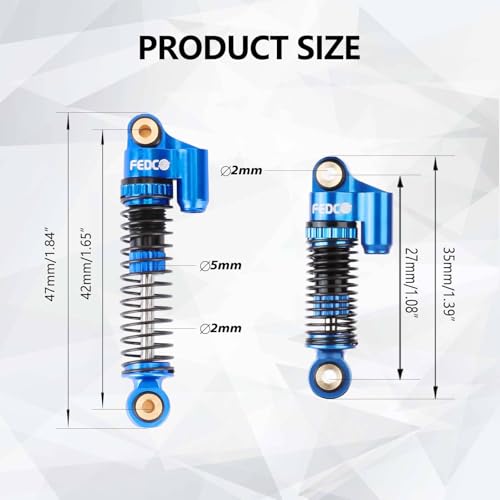 FCX24 Shocks 47MM Oil-Filled Shocks Absorber With Springs | Long Travel Shocks For FMS FCX24 FCX18 Upgrades 1/24 1/18 RC Crawler - color: Blue