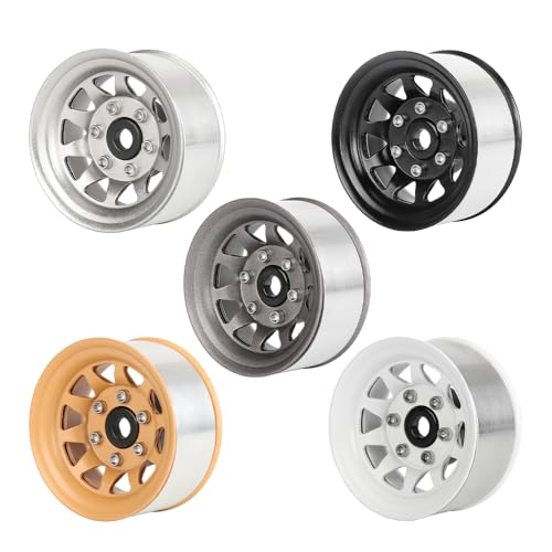 4PCS 1.55 Inch Aluminum Alloy Metal 10Holes Beadlock Wheel Rim Hubs Replacement Accessory for Tamiya AX90069 D90 TF2 CC01 CC02 1/10 RC Crawler Car Upgrade Parts(A-Black) - color: A-black