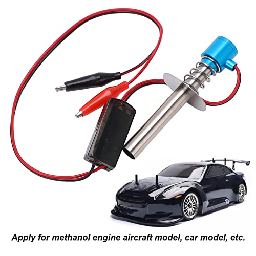 6-12V RC Car Igniter Kit with N4 Hot Glow Plug Gasket, RC Glow Plug Igniter for Methanol Engine, Electronic Glow Plug Starter for Aircraft Car Model, Compatible with HSP and Othe (Blue) - color: Blue