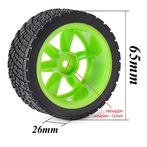 4PCS 65mm RC Rally Car Rubber Tires and 6-Spokes Wheel Rims 12mm Hex Compatible with 1/10 RC On-Road Rally Racing Car HSP Tamiya Sakura HPI WR8 HSP TT02 WLtoys (Green) - color: Green