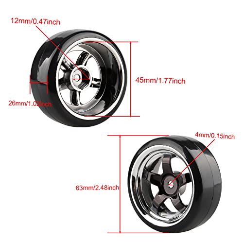 Plating 5-Spoke 12mm Hub Wheel Rims with Hard Plastic Tires for RC 1:10 Drift Car Color Black, 1/10 RC Tires and Wheels for 1/10 Redcat HSP HPI RC Drift Cars - color: Black