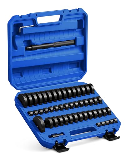 OMT Bushing Driver & Transmission Bearing Race Seal Installer Kit | Bush Removal Puller Bearing Press Tool Kit with 18-65mm & 74mm Metric Discs - color: Black Handle