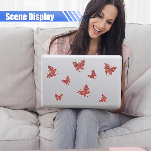 Craedli 8PCS Bling Butterfly Sticker Car Decals, Crystal Rhinestone Butterfly Decal with Self-Adhesive Backing for Women, Glitter Diamond Car Body Bumper Sticker for Window Laptop Luggage (Red) - color: Red