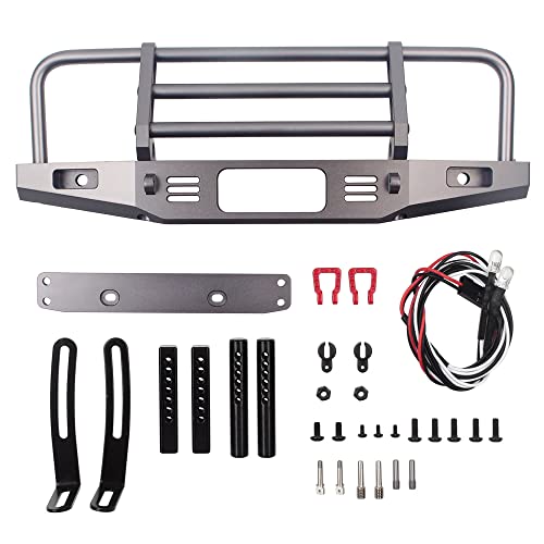 INJORA Adjustable Front Bumper for with Led Light for Axial TRX4 SCX10 SCX10 II 90046 90047 RC Car Upgrade Part(Grey) - color: Grey