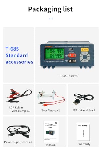 High Precision Lithium Battery Internal Resistance Tester, Intelligent Battery Pack Analyzer, IR 1uΩ-200Ω, Voltage 1mV-±100VDC, AC/DC Resistance Measurement, T-685