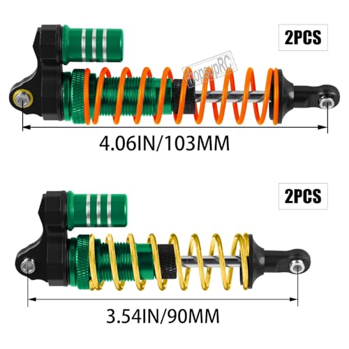 Upgrades Part Front Rear Assembled Full Metal Shocks Aluminum Big Bore RC Shocks Absorber Damper for 1/10 Slash/Rustler/Stampede/Bandit 4X4 4WD 2WD(VXL).Green(4PCS) - color: Green(4PCS)