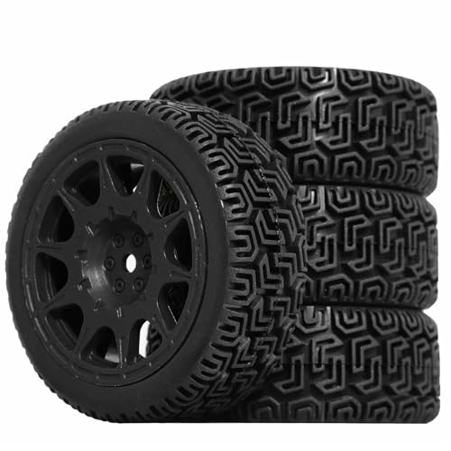 REDSPIDER 12mm Hex RC Wheels and Tires Nylon Wheel Rims OD68mm Rubber Tires Compatible with Tamiya TT01 TT02 XV01 HSP HPI Kyosho Traxxas WLtoys 1/10 1/12 On-Road Touring Car (Black) - color: Black