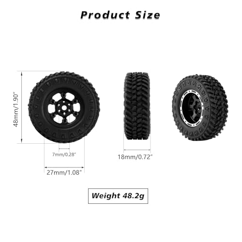 FCX24 Wheels and Tires 1.0 Beadlock Wheels 50MM Soft Sticky Tires with Brass Counterweight Ring for Axial SCX24 FMS FCX24M FCX24 Upgrades 1/24 RC Crawler - style: 160g