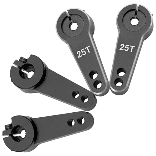 4Pcs Vgoohobby Aluminum 25T Servo Arm Horn Steering Arms Fit for Standard Servo Motors Compatible with Traxxas Axial Tamiya 1/10 RC Crawler Car (Black) - color: Black