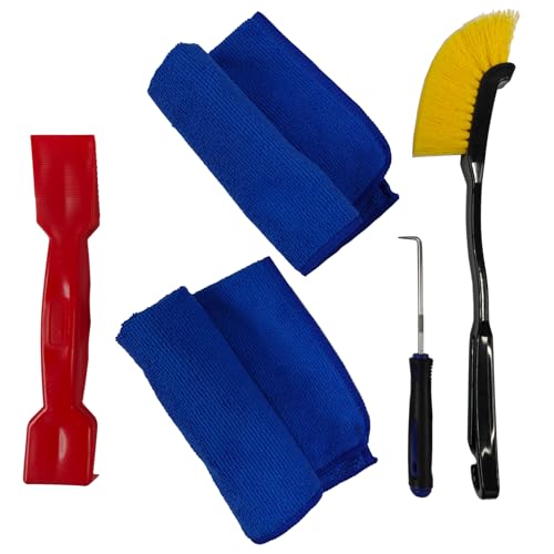 5Pcs Car Weatherstrip Installation & Cleaning Tool Kit – 2 Microfiber Towels, Groove Brush, Dual-Head ABS Shovel & 90° Metal Hook for Trim Groove, Roof Seal & Sunroof Strip