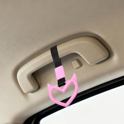 2PCS Car Devil Heart Handle Ring, Cute Heart-Shaped Vehicle Rear Bumper Waring Loops, Automotive Grab Handle Strap Drift Charm Decoration, Universal Fit (Pink/Black) - color: Pink/Black