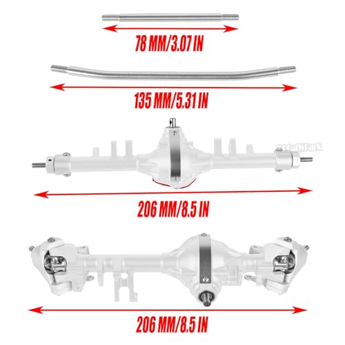 RC Front Rear Axles Upgrades Part for 1/10 SCX10 SCX10 II 90046 90047,Aluminum Alloy Front Rear Axle Hops Up,Silver - color: Silver/Red - (Axles)