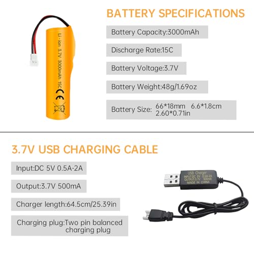 sea jump 2PCS 3.7V 3000mAh Li-ion Battery with Molex Plug and USB Charging Cable for RC Engineering Vehicles Drifting Vehicles Trucks Off-Road Cehicles RC High-Speed Climbing Racing Cars RC Boats