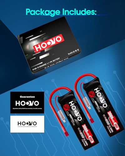 HOOVO 3S Lipo Battery, 11.1V 3000mAh 80C RC Battery Pack Softcase T Plug | 2Packs shorty lipo battery for RC Car Truck Buggy Crawler Airplane Boat RC Vehicle