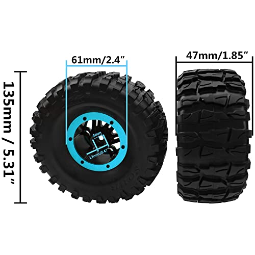 2.2" Rubber Tires Inflatable OD135mm & 12mm Hex Hub Plastic Beadlock Wheel Rims Compatible with Axial SCX10 Tamiya CC01 TF2 Traxxas 1/10 RC Monster Truck Crawler (Blue) - color: Blue