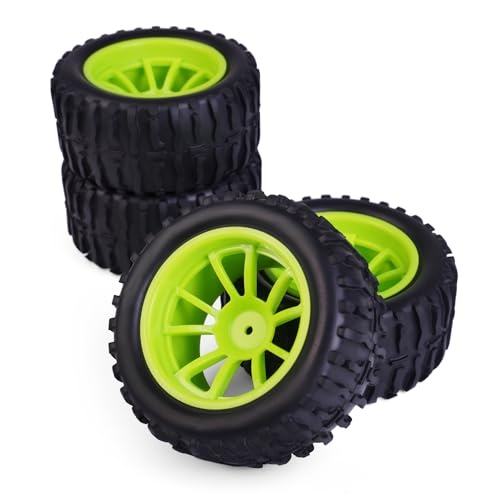 Hosim 55 * 115 mm RC Tires, All Terrain Soft Tire Mounted on 12mm Hex Wheels (Set of 4) for 1/10 RC Cars (Green Wheel hub) - color: Green