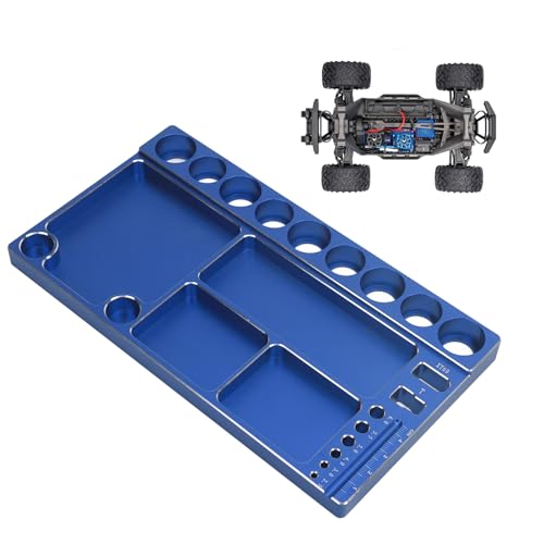 RC Screwdriver Tool Storage Rack, Aluminum Alloy Magnetic RC Socket Screws Tray Organizer, Prevent Slip Tool Holder with 4 Magnetic Pads for 1/8 1/10 1/12 RC Car, Airplane, Helicop (Blue) - color: Blue