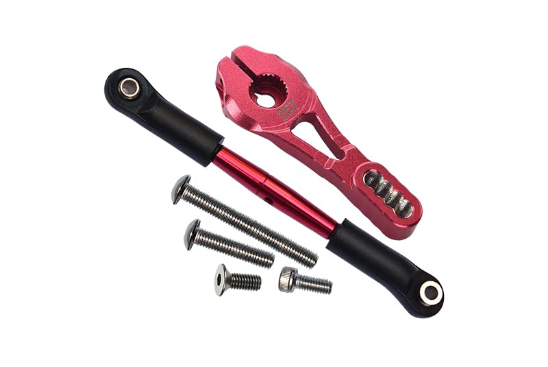 GPM 6PC Set Upgrades Aluminum Servo Horn 25T (4 Positioning Holes) W. Adjustable Steering Link for 1/10 TRX4 Defender Trail Crawler (82056-4) RC Cars (red)