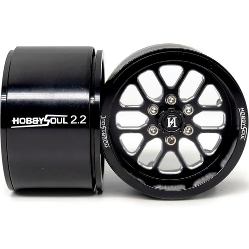 RC 2.2 Beadlock Wheels 40mm Wide 4-Pack Fits TRX4 SCX10 Capra | -11mm negative offset, Black CNC aluminum rims with 12mm hex hub For 1/10 mud rock RC crawler trucks upgrades - color: Black