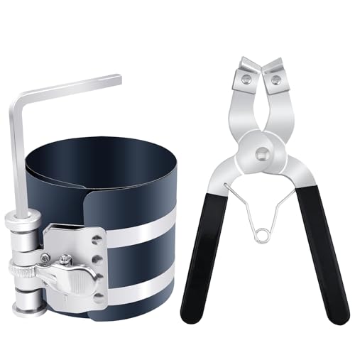 Piston Ring Compressor Installer Removal Tool for Car Engine with Piston Installer Plier, Sizes Adjustable From 2.08" to 6.89"(53mm-175mm)