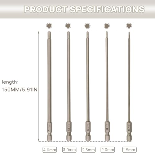 RC Hex Bit 1.5mm 2.0mm 2.5mm 3.0mm 4mm for Electric Screwgun/Power Drill | 6 Inch Power Bits,Hex Head Allen Wrench Drill Bit Set,Professional Grade ¼ Inch Hex Shank for Screwdrivers,High Quality Steel - size: 5 PCS