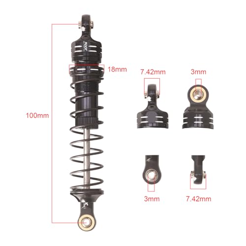 KYX Racing Aluminum Suspension Shock Absorber 100mm Damper for 1/10 RC Crawler Car Traxxas TRX4 TRX6 Axial Wraith SCX10 II III Gen8 Gen9 D90 (2pcs)