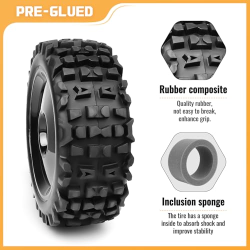 17mm Hex Preglued Wheels Tires Set 1/8 RC Truck Compatible with Arrma Typhon 6S Blx Talion Losi 8IGHT