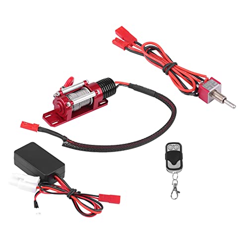Universal Metal 1/10 Scale RC Winch with Two-Button Remote for Off-Road Crawler Recovery, Compatible with Redcat, Axial SCX10, D90, HPI