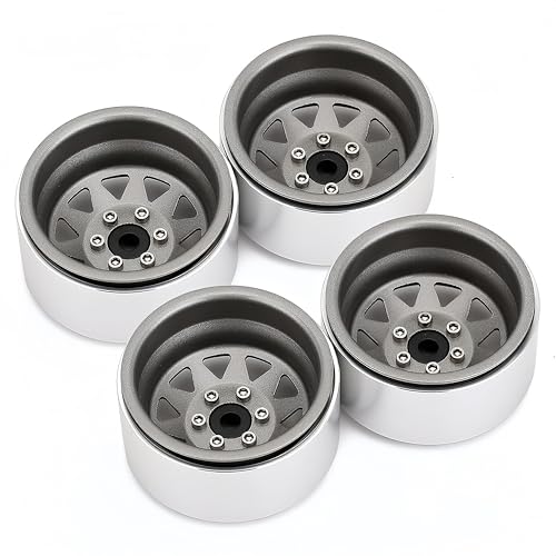 4PCS AMK 1.9 Steel Beadlock Wheels with 12mm Hex & -8.9mm Offset Wheel Rims for 1/10 RC Rock Crawler TRX4 TRX6 SCX10 CAPRA-10 Redcat Gen8 1.9 Wheels Upgrade (Gray) - color: Gray