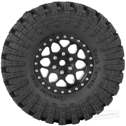 1.3" Beadlock Wheel Tires Set for 1/18 1/24 SCX24 TRX4M RC Crawler Car,Alloy RC Wheel Rims Brass Coating Rings All Terrain RC Tires,Black - color: Black(4pcs)