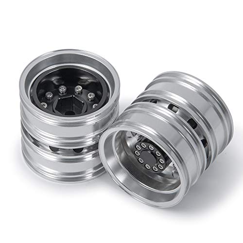 QUE-T 4pcs Aluminum Rear Wheel Hubs Rims for 1/14 Tamiya Tractor Climbing Trailer RC Car Upgrade Parts