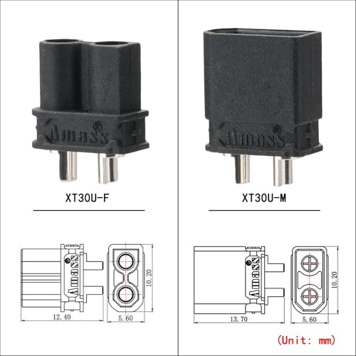 ELFCULB 20 Pairs Amass XT30U Upgrade Male & Female Connectors, Nickel Plated Drone, for RC UAV Robots (Black) - color: 20 Pairs XT30U(Black)