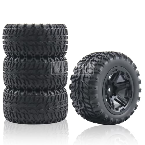 4PCS RC Truck Tires Set 12mm Hex Hub Plastic Wheel Rim Compatible with 1/12 LOSI LMT 4WD Solid Axle Monster Truck 1/12 1/14 1/16 TRAXXA,REDCAT RC Racing Truck - color: Black 1