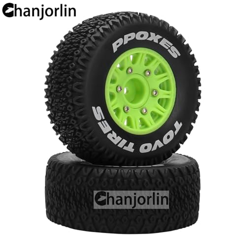 1/10 1/8 RC Short Course Truck Tires OD 112mm and Wheels 12mm 14mm 17mm Hex for 1:8 1:10 Scale Off Road Truck Car Traxxas Slash 2WD 4×4 Axial Losi Redcat Rc4wd Arrma Senton 4PCS (Green) - color: Green