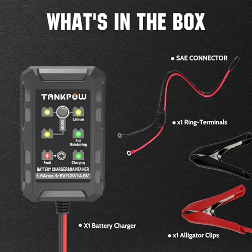 6V/12V 1.5A Automatic Battery Charger,Smart Battery Charger with Overcharge Protection,Trickle Charger Maintainer for Cars,Motorcycle,Lead-Acid&Lithium(LiFePO4) Deep Cycle Batteries