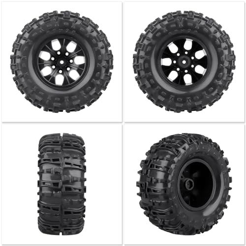 Pre-Glued Huge OD 6.3"(160mm) 1/10 RC Truck Tires and Wheels Set 2.8 RC Tires 12mm Hex for Traxxas Rustler Hoss Stampede 4x4 & 2WD Redcat Blackout 1/10 Scale RC Monster Truck Replacement