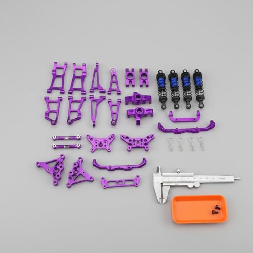 Set RC Car Kit Chassis Upgrade Steering Cups Swing Arms Aluminum 6061 CNC Machined Adjustable Tie Rods Semi Metal Shocks Suitable for 1/14 14211, Red - color: Red