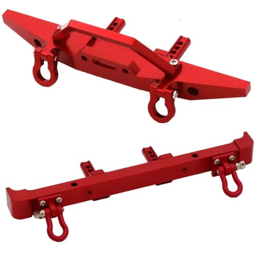 6061 Aluminum Front and Rear Bumper Set with D-Ring Tow Hooks Bull Bar for MN MN128 for 1/12 RC Crawler Car Upgrade Parts (Red) - color: Red