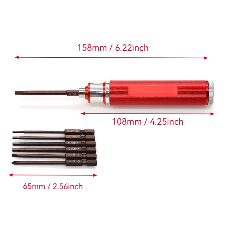 RC Car Repair Tool Set: Hex Screwdrivers 1.5, 2.0, 2.5, 3.0; Phillips Small Socket; Tie Rod Adjustment Tool Suitable for RC Cars and Drone Repair Screwdriver Set Red - color: 1 Red Ribbon Solid