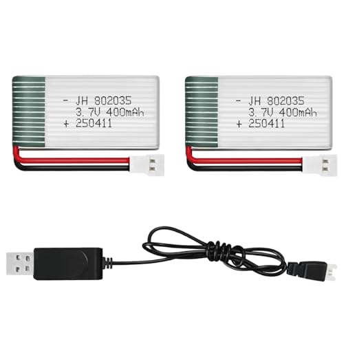 HAWK'S WORK 2 Pcs 3.7V Lipo Battery, 400 mAh Rechargeable Lithium Polymer Battery for RC Plane Helicopter Drone All Models & Toys (MX2.0 Connector) - size: 400mAh-MX2.0
