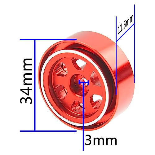 ShareGoo 4Pcs Metal 1.0 Beadlock Wheels Rims 7mm Hex Wheel Hubs 1.0" Wheels Compatible with 1/18 Traxxas TRX4M Axial SCX24 Gladiator Deadbolt Bronco 1/24 RC Crawler (Red) - color: Red