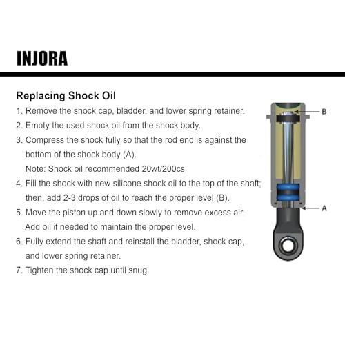 INJORA 53mm Aluminum Threaded Oil Shocks for 1/18 TRX4M, Black Silver - color: Black