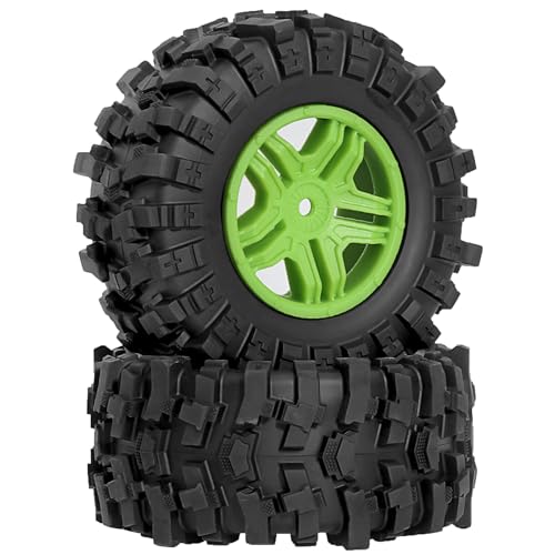 STMU 1/10 12mm Hex RC Wheels and Tires (4pcs) OD 4.45''for 1/10 RC Off-Road Car Traxxas TRX4 Slash Arrma Losi Tenacity Vkar 10sc Hpi RC Buggy Car (Green) - color: Green
